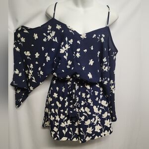 Premier Amour Navy Floral Off The Shoulder Romper.  Sz 2. NWTs